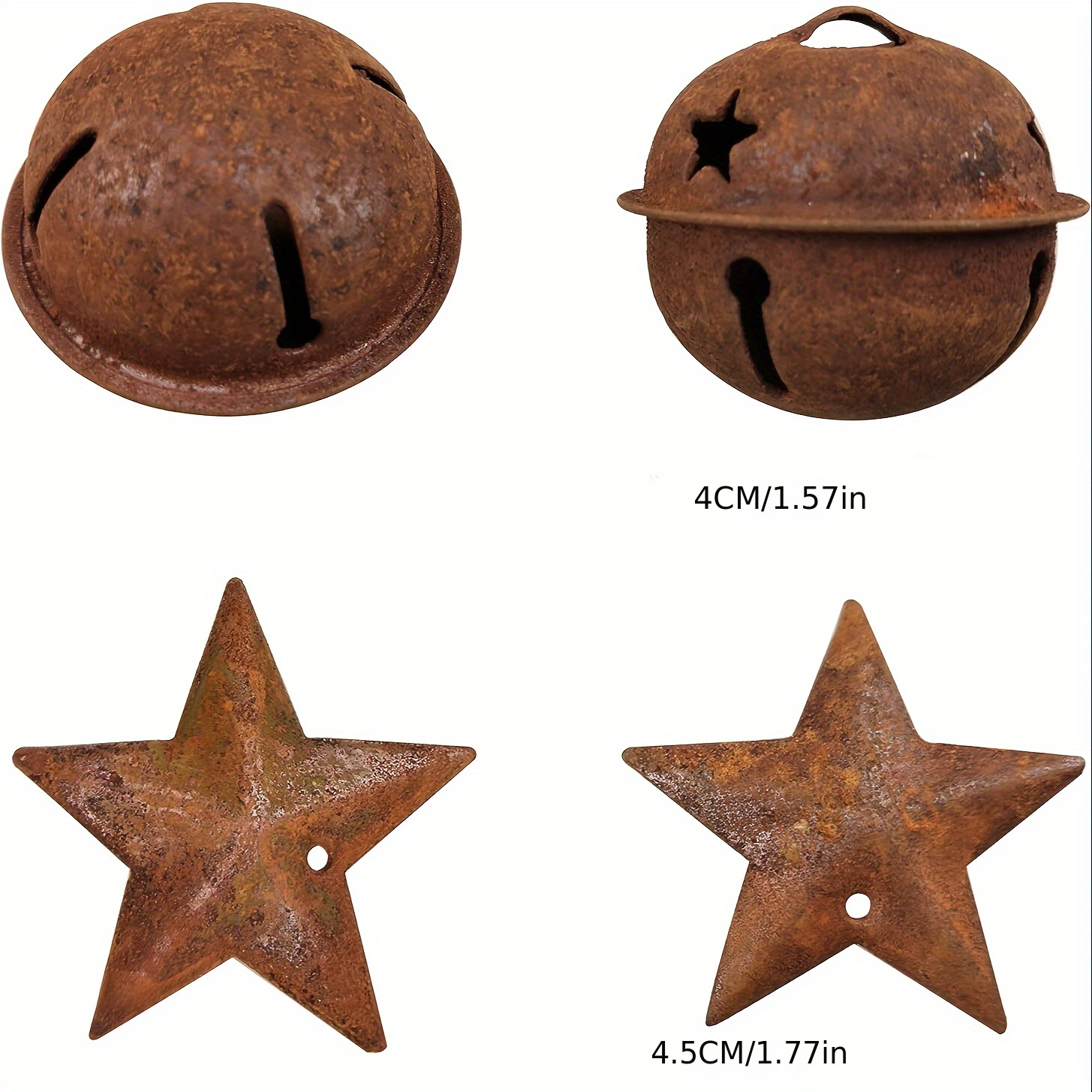 Image of 62pcs Rusty Craft Bells With Star Cutout Including 50pcs Rusty Stars And Hollow Christmas Holiday Home Party Decoration