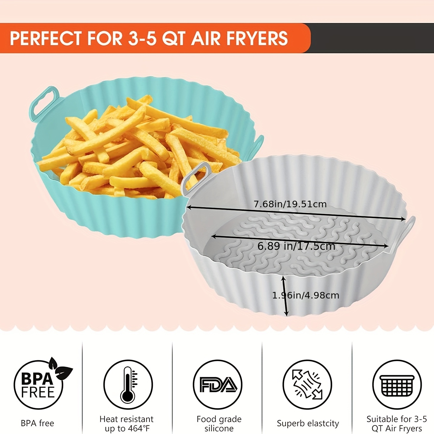 Silicone Air Fryer Liners Reusable Airfryer Liners 2 Pack 3-5 QT Silicone  Pot 7.