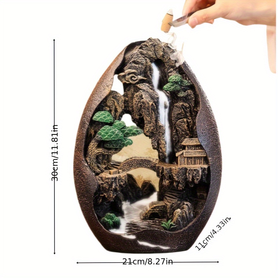 Ethereal Mountain Stream Incense Holder – Backflow Waterfall Decor For Home, Tea Rooms & Zen Spaces, Soothing Ambiance