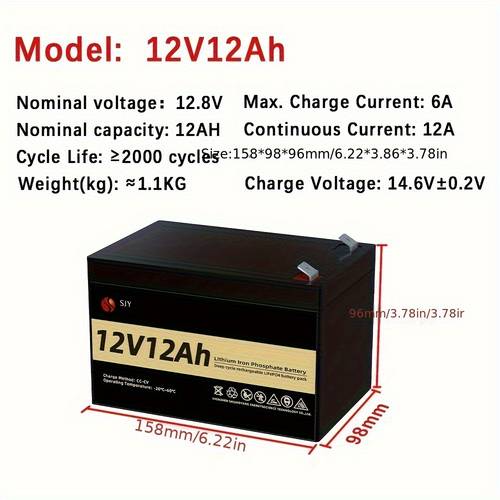 sjy 12v 12ah lifepo4 battery 5000 charging cycles built in 12a bms cold temperature shield monitor light ups camping