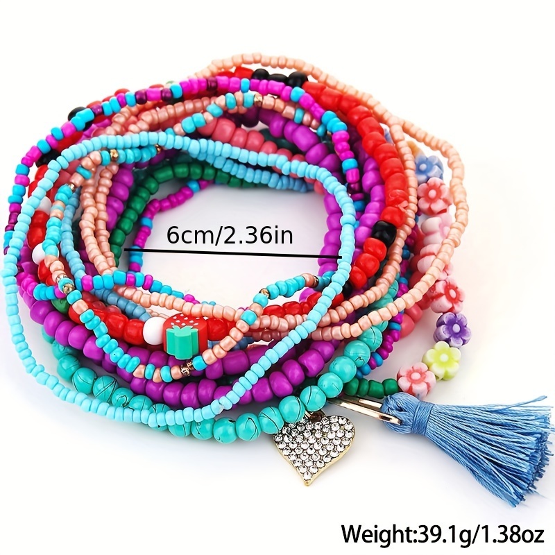 6pcs/Set Bohemian Vintage Handmade Beads Elastic Bracelets, Women's Holiday  Style Beads Bracelet Combination