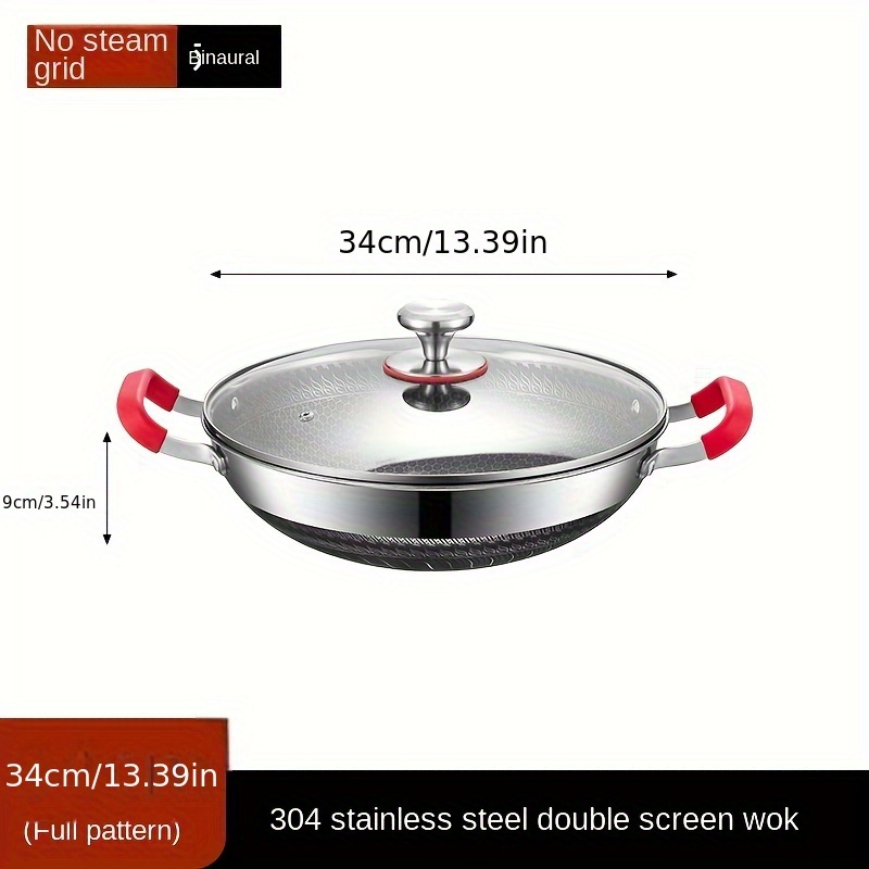 Non Stick Double Sided Honeycomb Cooking Frying Wok Pan with Lid Stainless  Steel