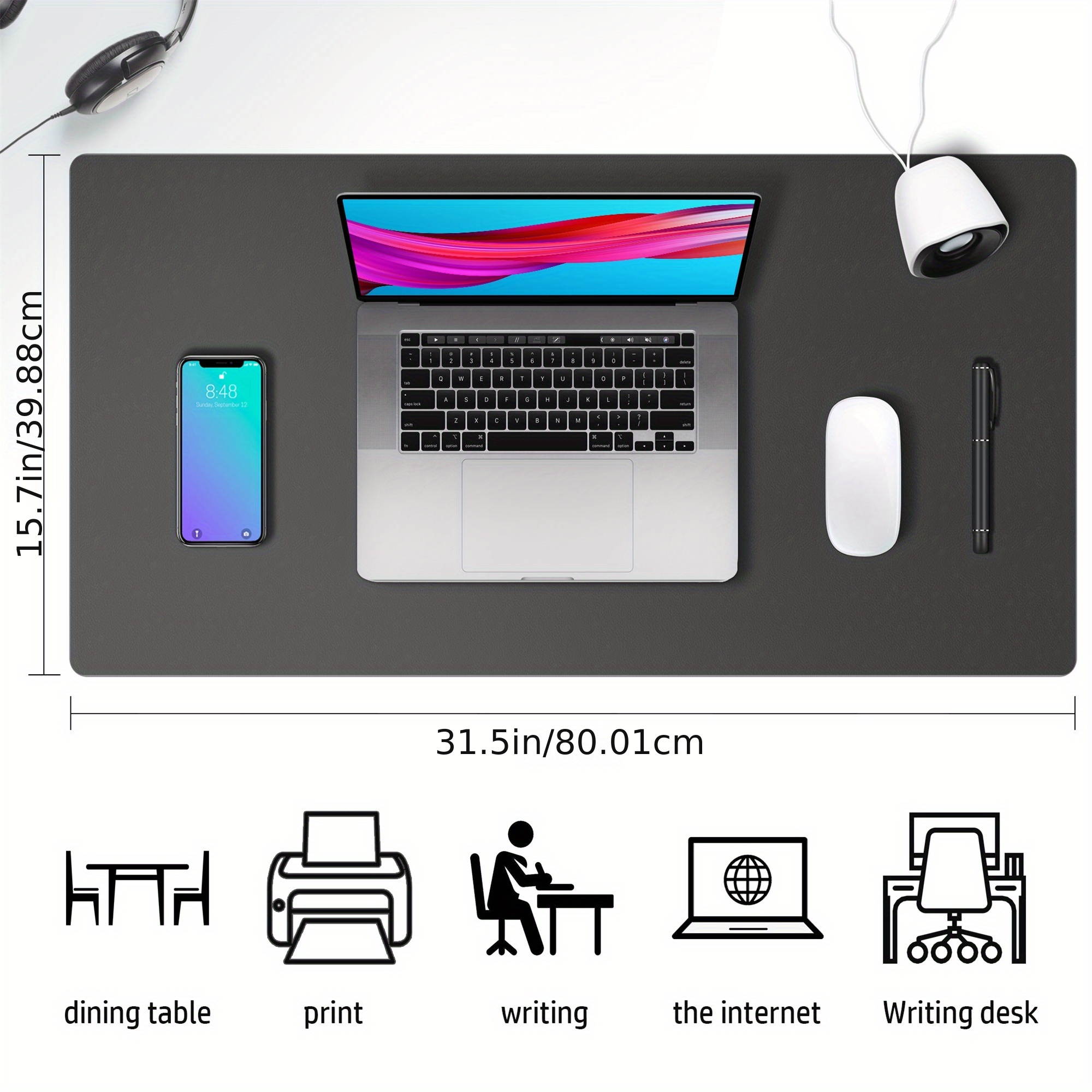 Large PU Leather Computer Desk Mat Dual Sided Use Waterproof