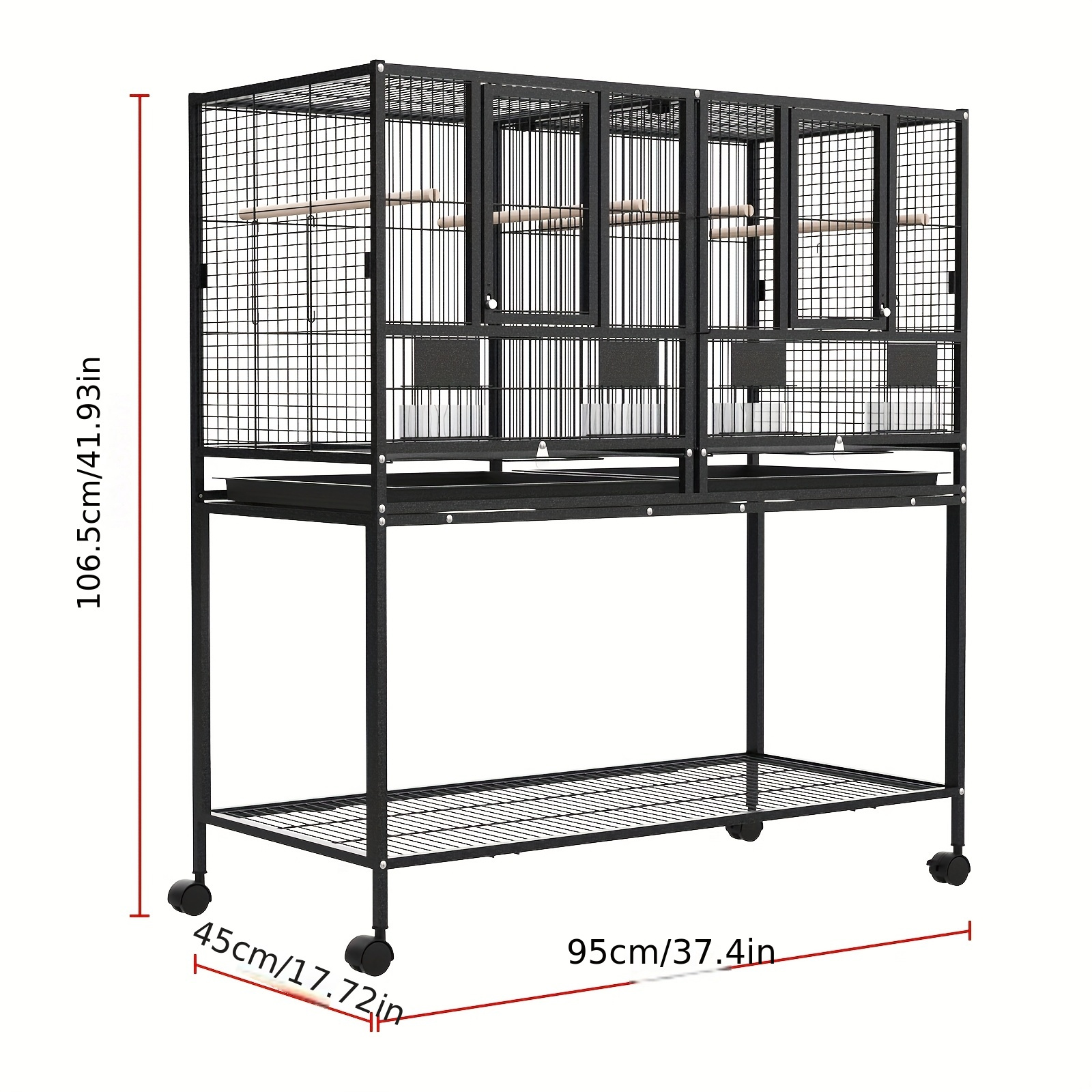     large bird cage 106 5x95x45cm 4 perches aviary parrot budgie stand alone wheels w brake 6