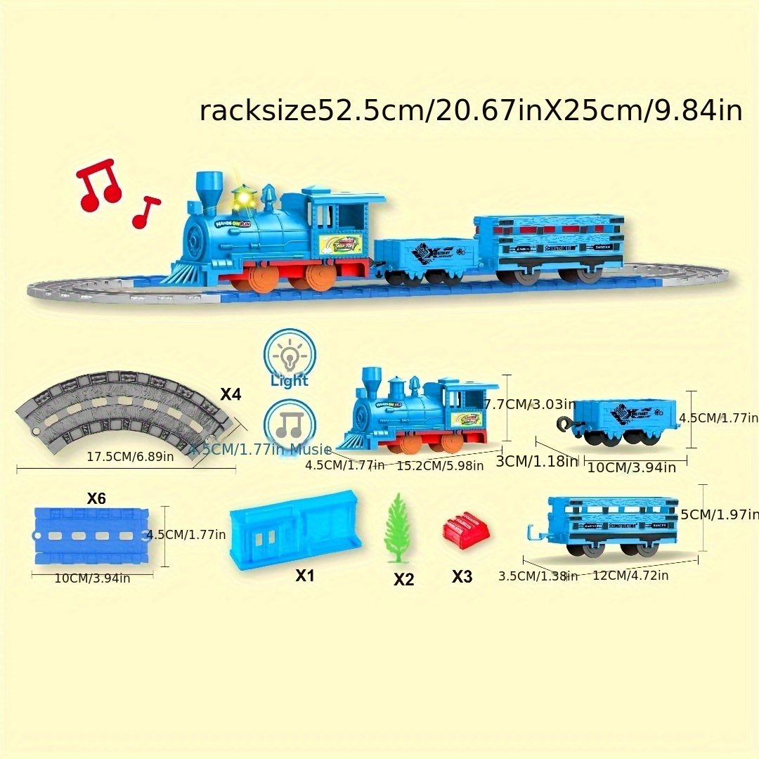 مجموعة مسار قطار كهربائي مع مسارات قابلة للتحويل، تتميز بالموسيقى والأضواء.  يمكن أن تتحول مسارات * إلى أشكال مختلفة، ويمكن توصيل عدة عربات لتشكيل قطار  ..., image size:1080x1080