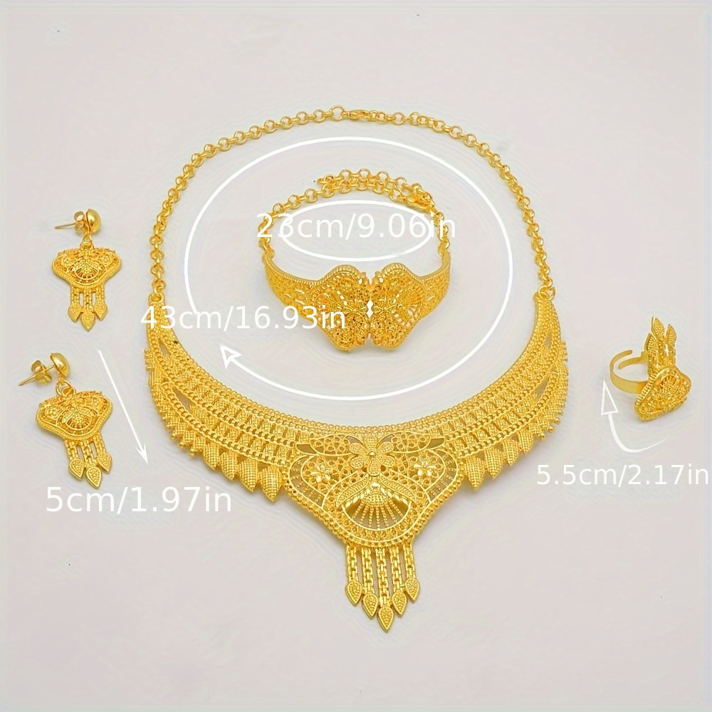 Image of Dubai Golden Color Jewelry Sets Necklace Bracelet Earrings Ring African Nigerian Wedding Party For Women Fashion Jewellery Set