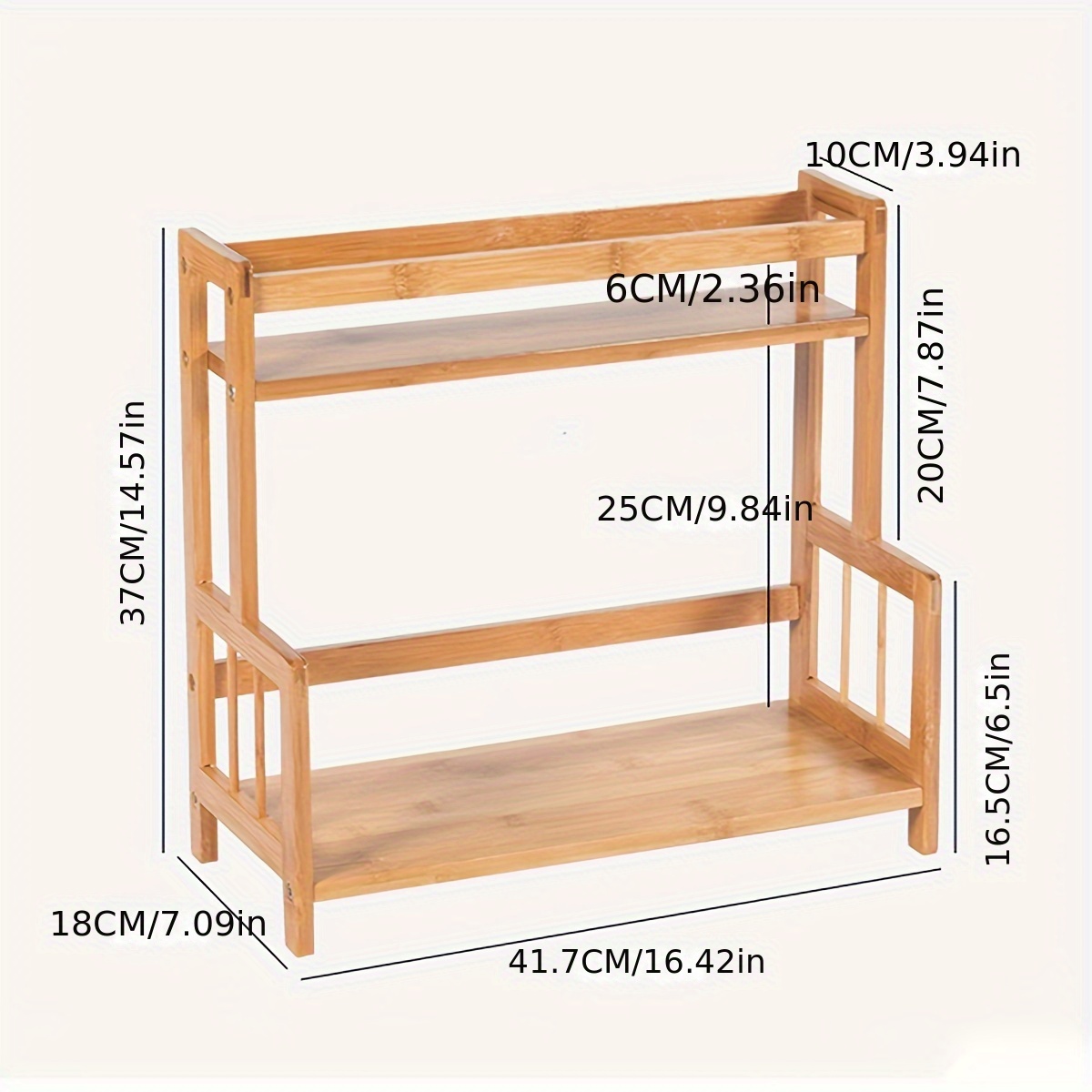 2-layer bamboo spice rack, kitchen bathroom countertop storage