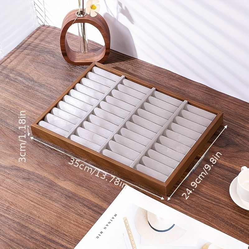 TEMU Elegant Walnut Wood Jewelry Organizer Tray With Cushioned Compartments - Storage For Rings, Bracelets, Earrings, Necklaces & Accessories, Jewelry Trays