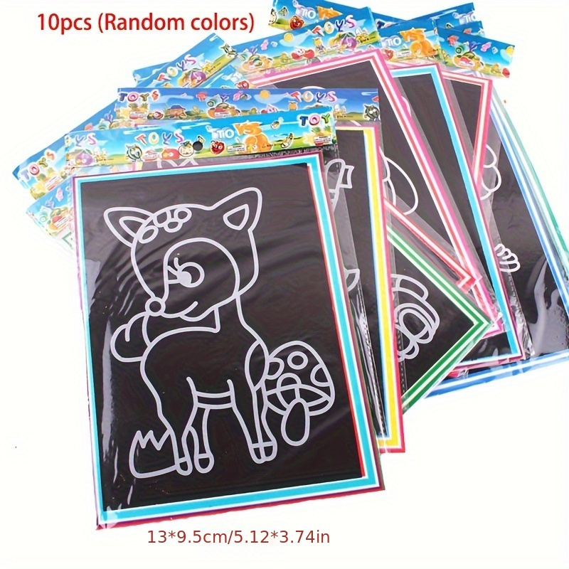 DIY Magic Rainbow Color Scratch Art Paper Card Set With Graffiti Stencil  Drawing Board Stick Art Painting Educational Toys Gifts