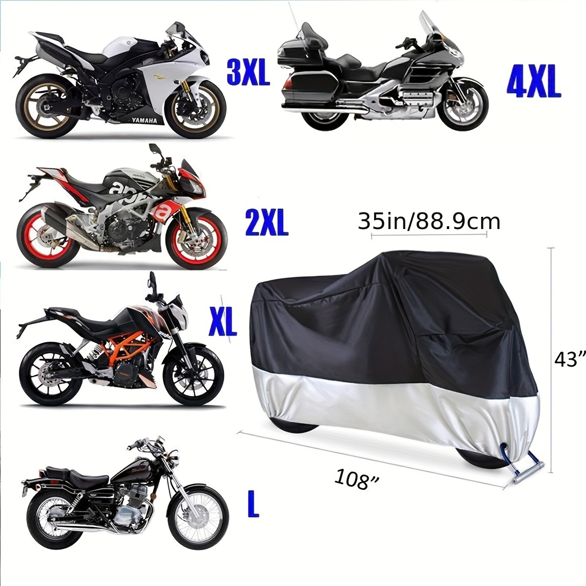 Funda Moto Impermeable,Protector Cubierta Moto Exterior Tela Oxford para  Scooter Motocicleta Motocross-Color Negro+Azul/Talla L : : Coche y  moto