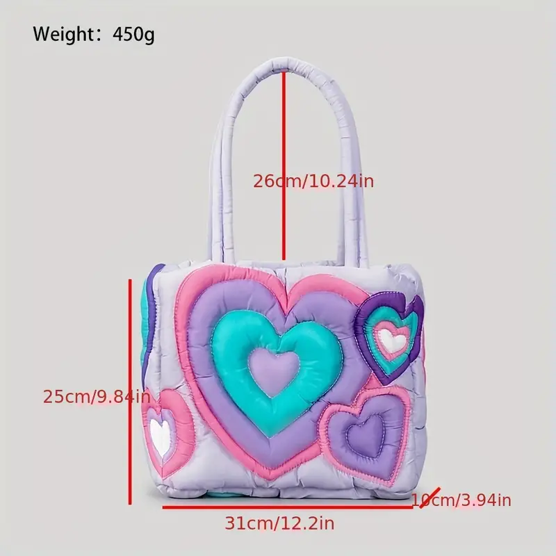 Casual Colorful Love Quilted Padded Bag, All-match Stylish Tote Shoulder Bag,  Satchel Bag - Temu