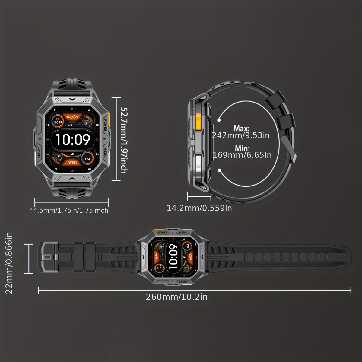 Montre connectée LIGE pour homme, IPX8, écran AMOLED 2,13 pouces, 100+ modes sport, appel sans fil, affichage météo, batterie 850 mAh, 100 jours d'autonomie, montre de sport pour iPhone et Android, noir/gris, cadeaux de la Saint-Valentin