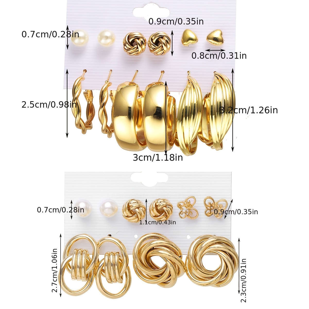 Golden Earrings Kit Different Shapes Zinc Alloy Ear - Temu
