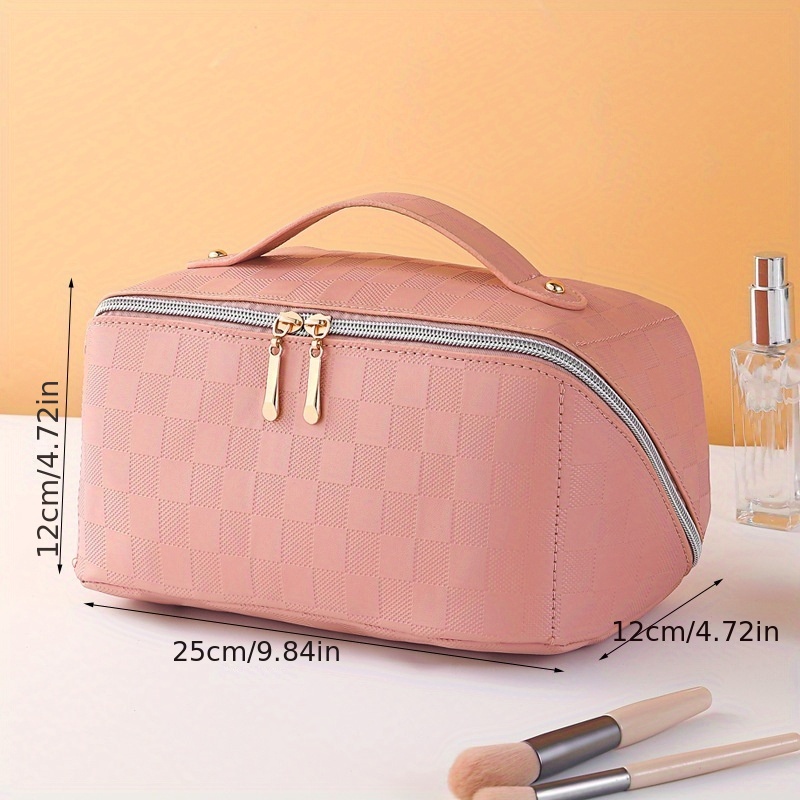 Checkered Pattern Zipper Makeup Bag, Travel Cosmetic Bag, Makeup Brush  Holder Organizer - Temu