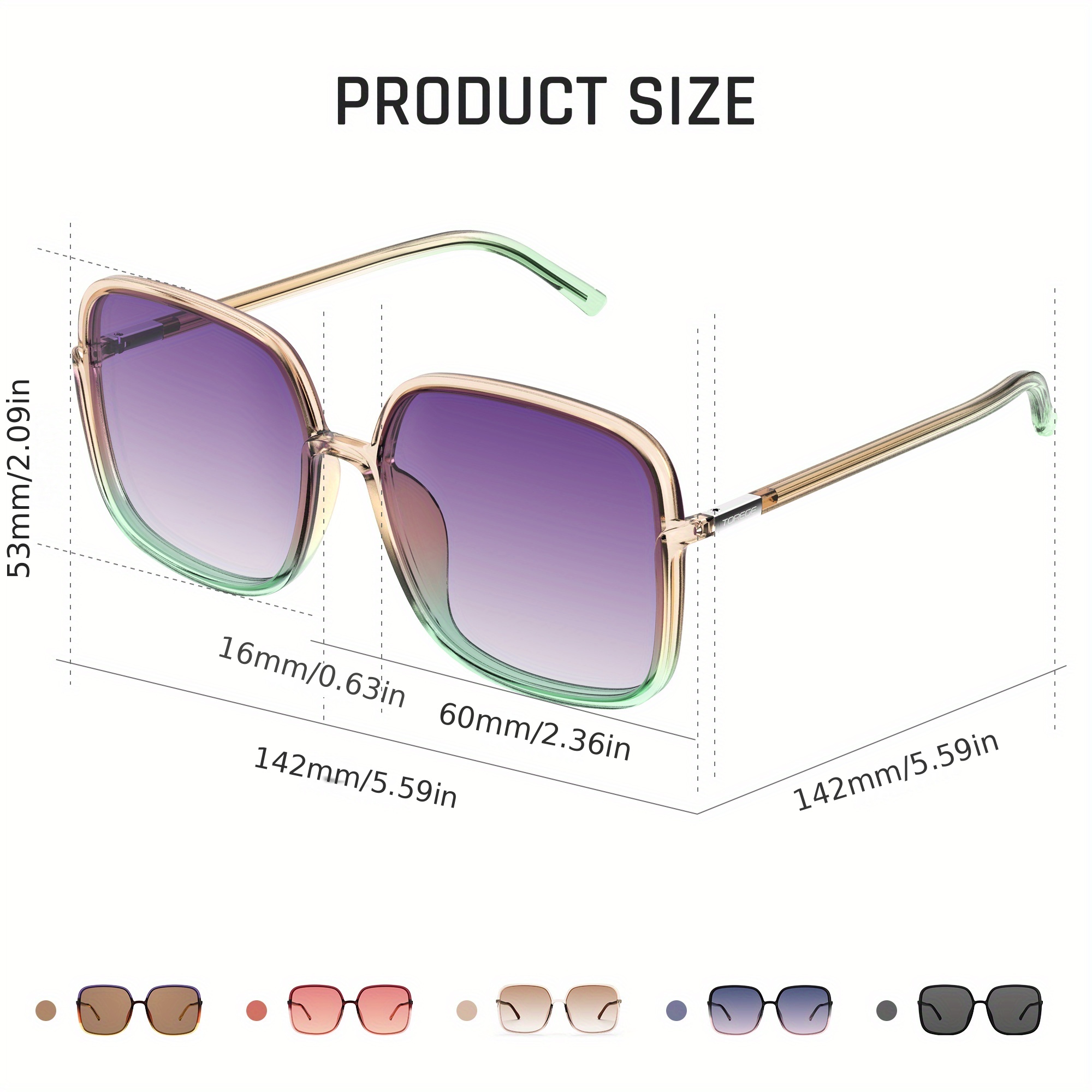 * For Women Transparent Brown-Green Gradient Frame Purple Lens