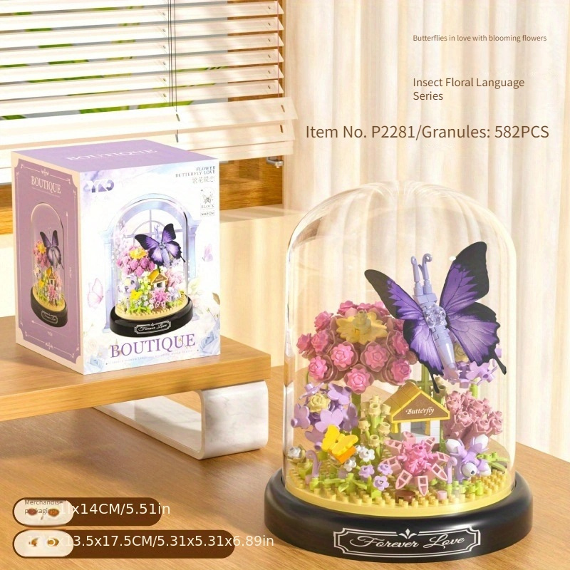 

580 Insect Building Set, With Dust Cover And Included Ambient Light Strip, Animals, Flowers And Plants, Insect And Plant Set For Natural Decoration, Stem Mini Bricks