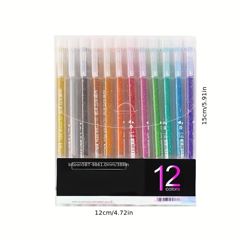 12 Colors Glitter Gel Pen Colored Gel Pen Shiny Metal Quicksand Pen  Fluorescent Note Number Pen Premium Office School Home Writing Pen 12pcs  Set Gift