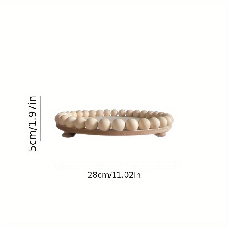 Image of 1pc Round Wooden Bead Tray, Suitable For Home Decoration - , Perfect For Living Room, Coffee Table, Kitchen Table Or Farmhouse Tray