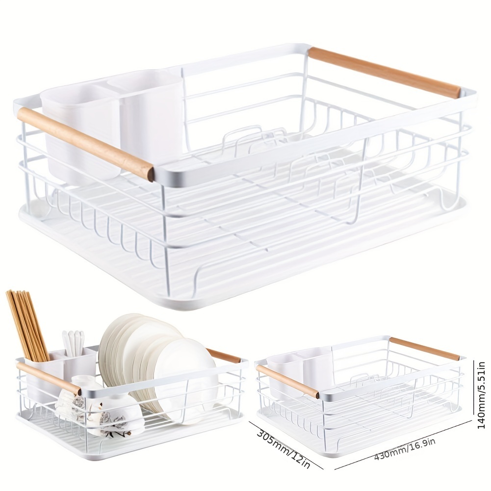 Double Rows Stainless Steel Dishes Drying Rack with Drain Board