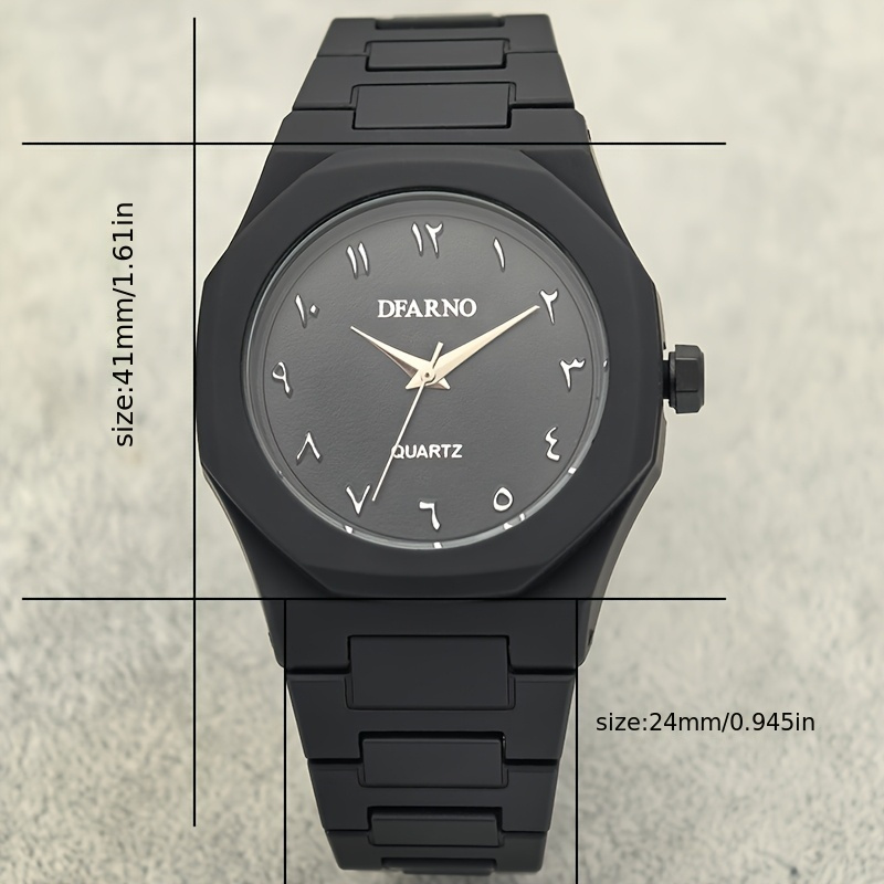 mens minimalist quartz watch with black arabic dial polygonal design durable silicone strap battery powered   fit for casual formal wear   gift for father s day graduation   everyday   sleek   clear visibility batteryoperated   contemporary style  able strap professional accessory Product details 1
