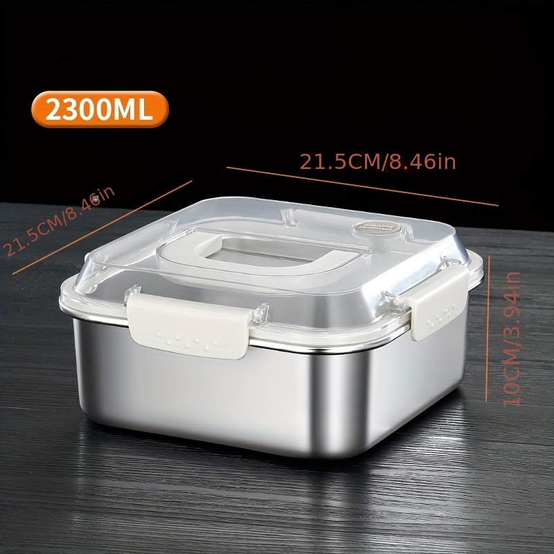 Image of Stainless Steel Food Storage Container With Handle Sealing Lid, Suitable For Oven Freezer And Dishwasher, Steam Release Valve Pvc, Small And Large Reusable Square Container