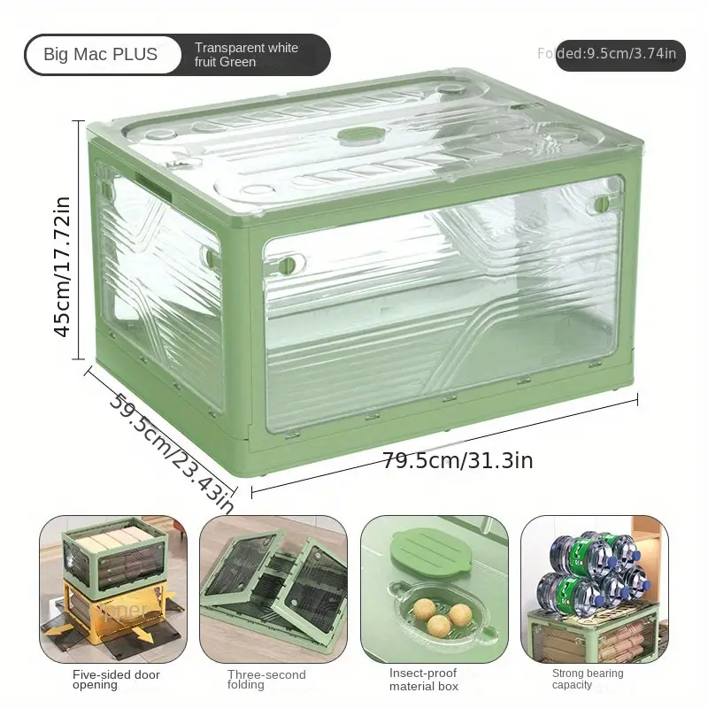Foldable Plastic Storage Box, Large Capacity Transparent Finishing Box,  Wardrobe Storage Cabinet, Car Storage Trunks, Multifunctional Lidded Storage  Bins For Outdoor Camping Field Cooking Bedroom Accessories - Temu