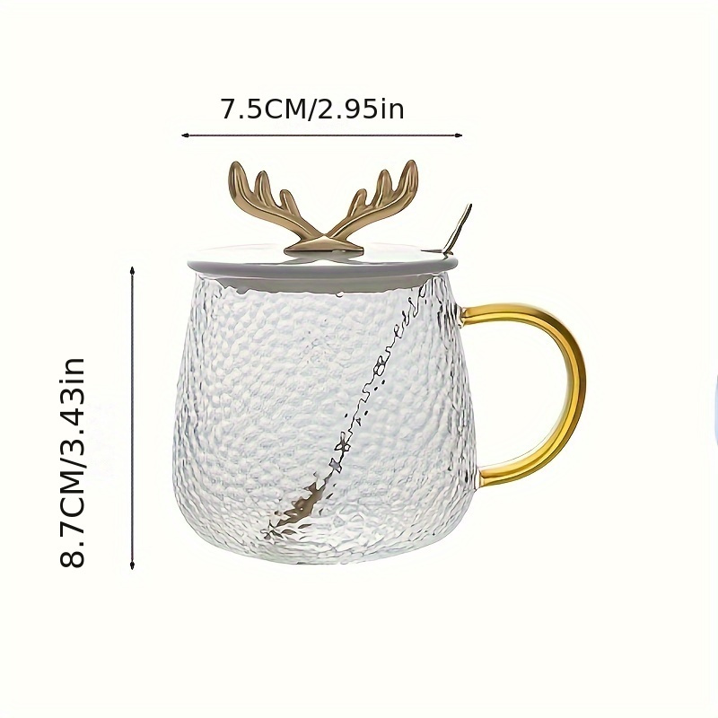 1pc Glass Water Cup With Straw, Coffee Mug With Sleeve, Grey Deer Design