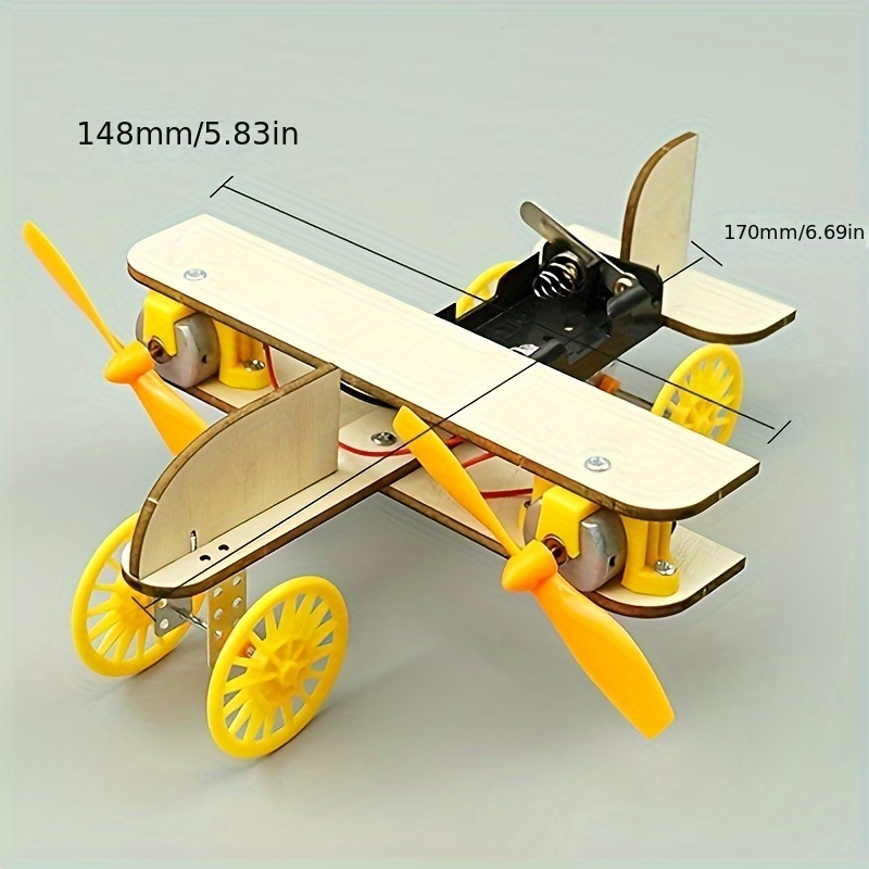 科学技術の小さな発明 DIY 複葉電動飛行機、ツインプロペラ飛行機科学実験おもちゃ、知育玩具