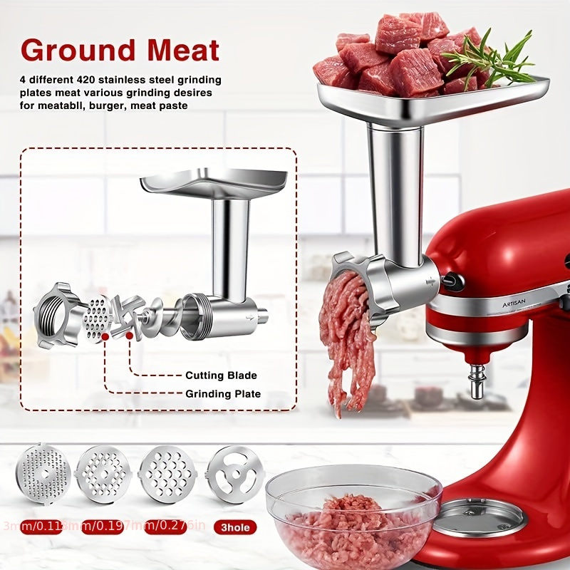 Metal Food Grinder Attachments for KitchenAid Stand Mixers, Meat Grinder,  Sausage Stuffer Includes Two Sausage Stuffer Tubes, Durable Perfect  Attachment for KitchenAid Mixers, Sliver 