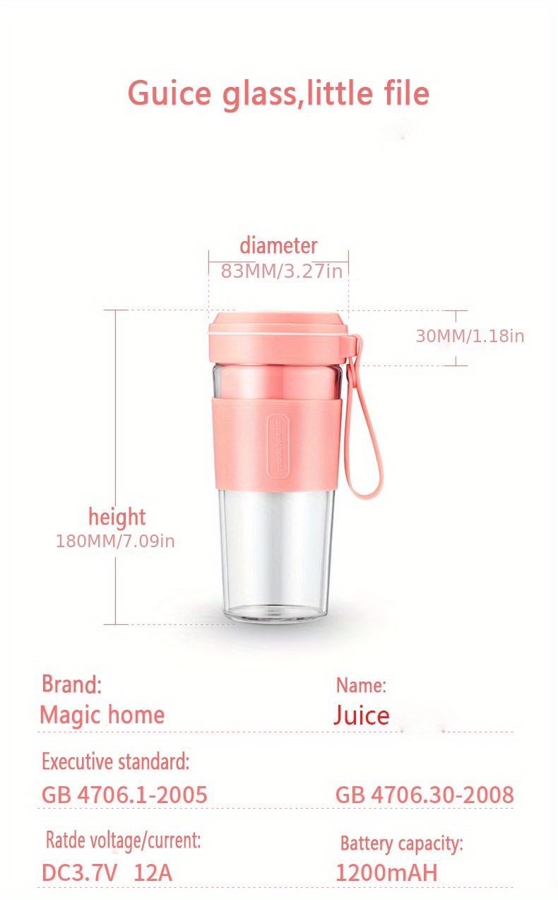 1pc, Portable Juicer, Juice Machine, Blender, USB Rechargeable Mini Juice Blender, Ice Crusher, Multifunctional Small Travel Smoothie Blender, Suitable For Home, Office, Outdoor, 300ml Capacity, Pink And Green Optional details 12