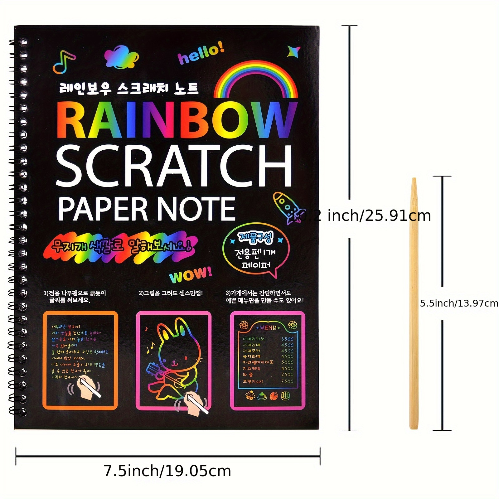 MEMX Scratch Art Books for Kids, 2 Pack Rainbow Magic Scratch Paper Black  Scratch it Off Art Crafts Notes Boards Sheet with 2 Wooden Stylus for Best
