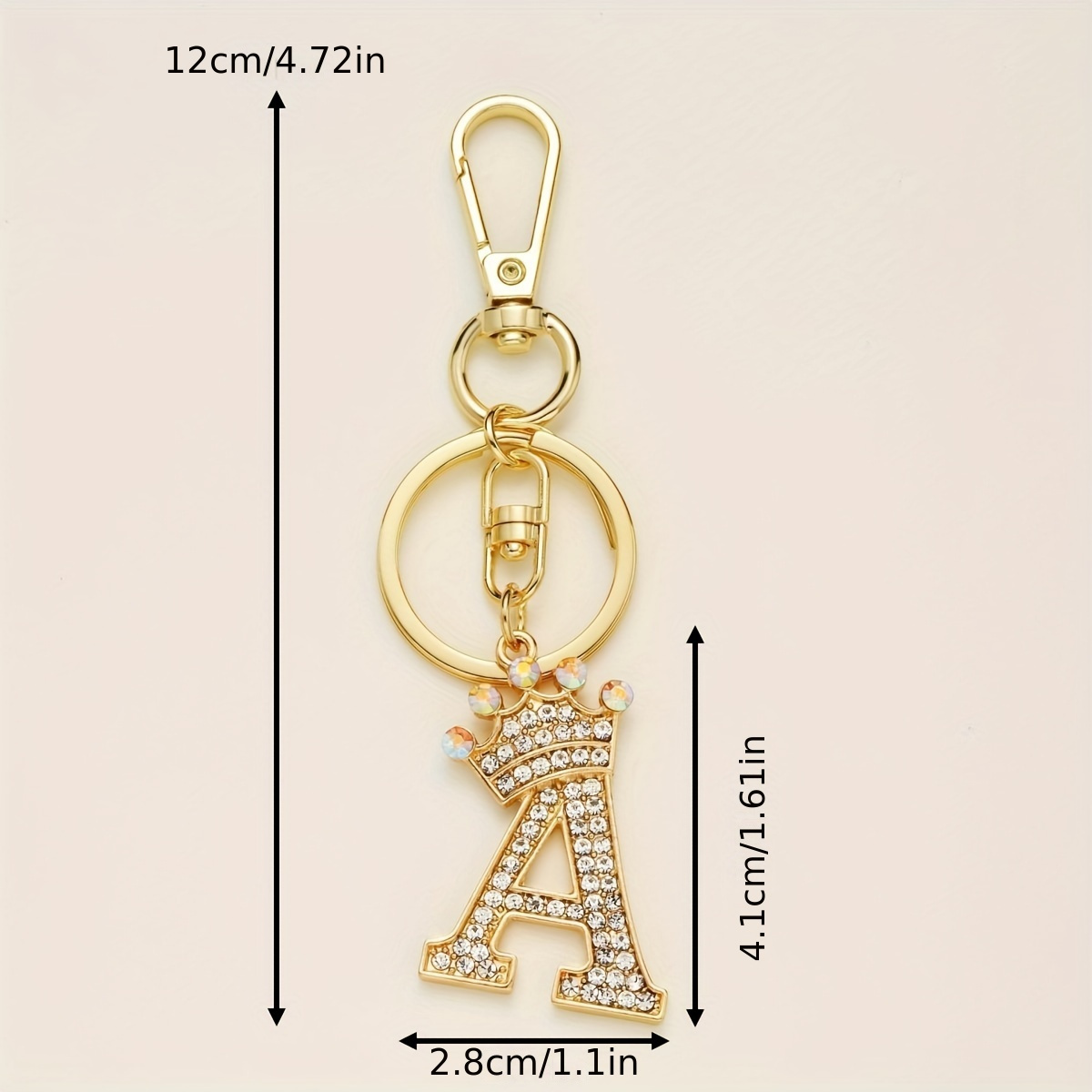 Temu A-Z Crown Alphabet Initial Letter Keychain Bling Rhinestone Key Chain Ring Purse Bag Backpack Charm Earbud Case Cover Accessories Women Girls Gift