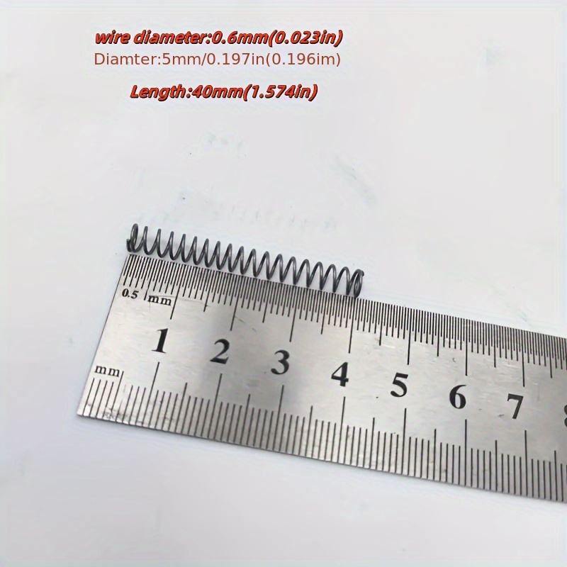 10 vnt. 0,6 mm skersmens suspaudimo spyruoklių, skersmuo 5 mm, ilgis 40 mm, tinkamos namų kasdieniniam priežiūrai, žaislų montavimui ir kasdieniniams priedų keitimams