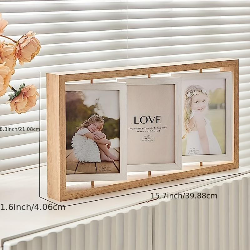 wooden double sided picture frame stand fits 14 age group tri fold design holds multiple photos 1 piece details 1