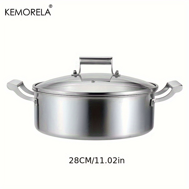 item picture   304 stainless steel hot pot german five layer steel european style double handle soup pot with glass lid induction compatible stovetop cookware for   use european style cookware durable cookware