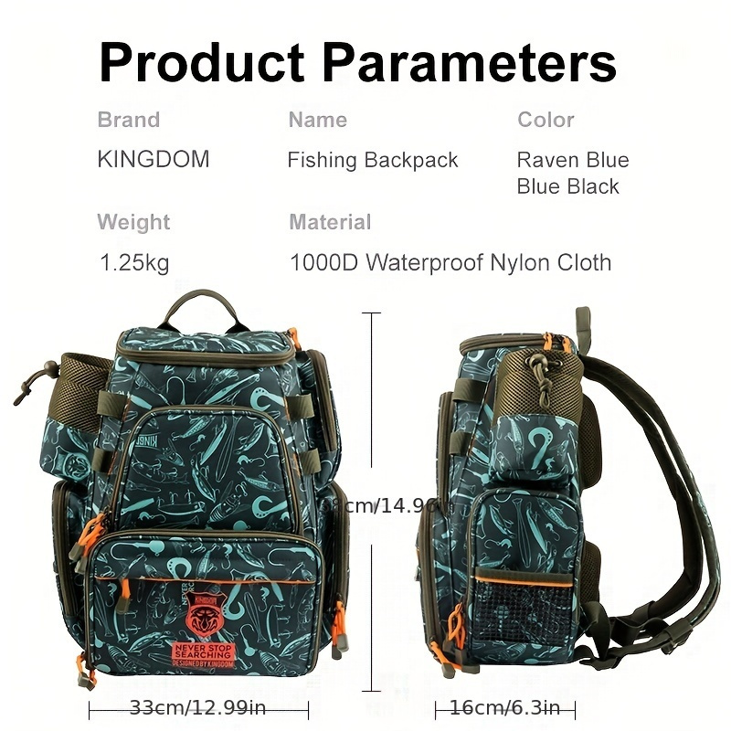 Kingdom 1pc Multifunctional Fishing Tackle Backpack, Waterproof Large  Capacity Storage Bag For Fishing Reel Rod Lure Accessories