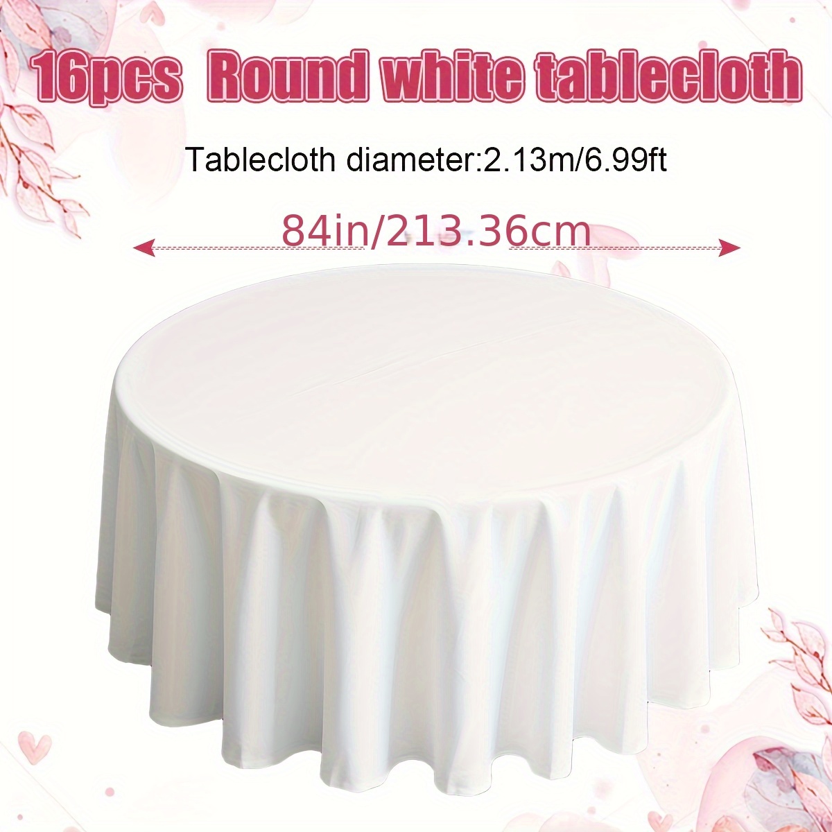 TEMU 16pcs Of Disposable Plastic Tablecloths, 84-inch White Plastic Round Tablecloths For Party Events And Weddings, Indoor And Outdoor Party Table Tablecloths