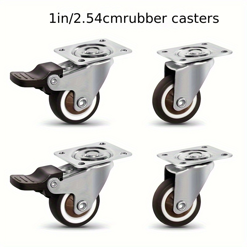 

4pcs 1" Caster Rubber Swivel Heavy Duty With 360 Degree Top Plate, 100 Lb Total Capacity Caster For 4 Piece Set (2 With Brake, 2 Without Brake)