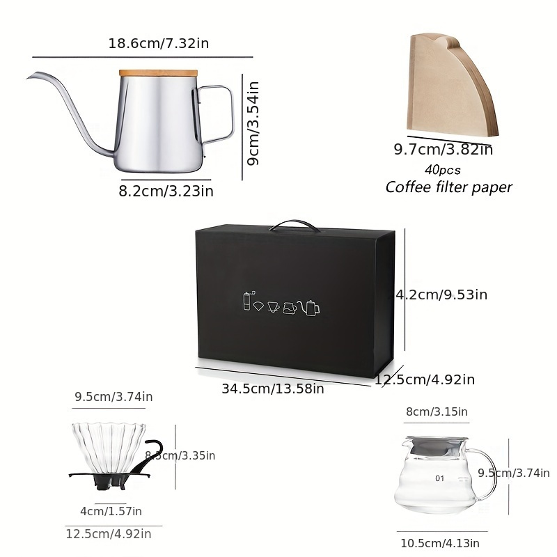8pcs Pour Over Coffee Maker Set with Gift Box, Portable Travel Coffee Kit, Coffee  Accessories Tools, Stainless Steel Coffee Kettle and Thermometer, Glass  Coffee Pot with Dripper, Hand Coffee Grinder, Coffee Spoon