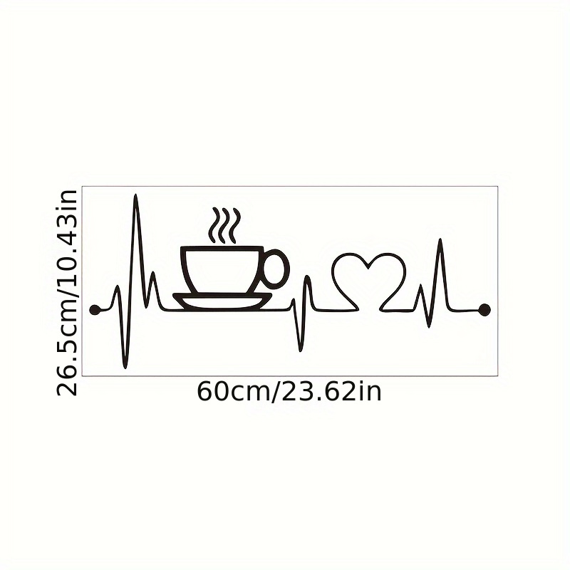 1pc Sticker, Coffee Cup Heartbeat Pattern Self-adhesive Wall Stickers, Kitchen Home Decoration Wall Stickers, Removable Stickers, Wall Decor Decals
