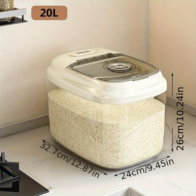 large capacity plastic rice storage container with handle and measuring cup lid reusable square grain dispenser suitable for rice flour and hand washable insect moisture proof seal kitchen storage solution transparent food storage Product details 7