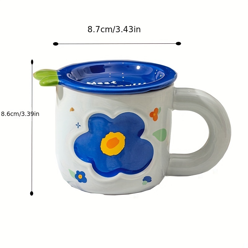 Flower Coffee Mug With Lid Ceramic Coffee Cups Cute Kawaii - Temu