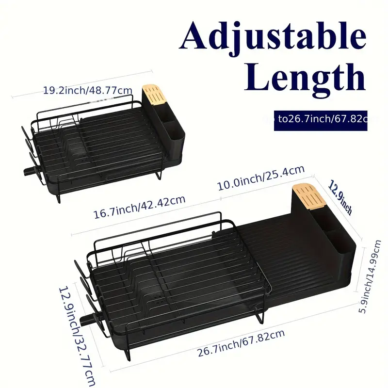 adjustable extendable shelves dish drying rack 19 2 26 7 stainless steel fingerprint anti slip silicone caps cutlery cup shelves countertop for kitchenware organization Product details 4