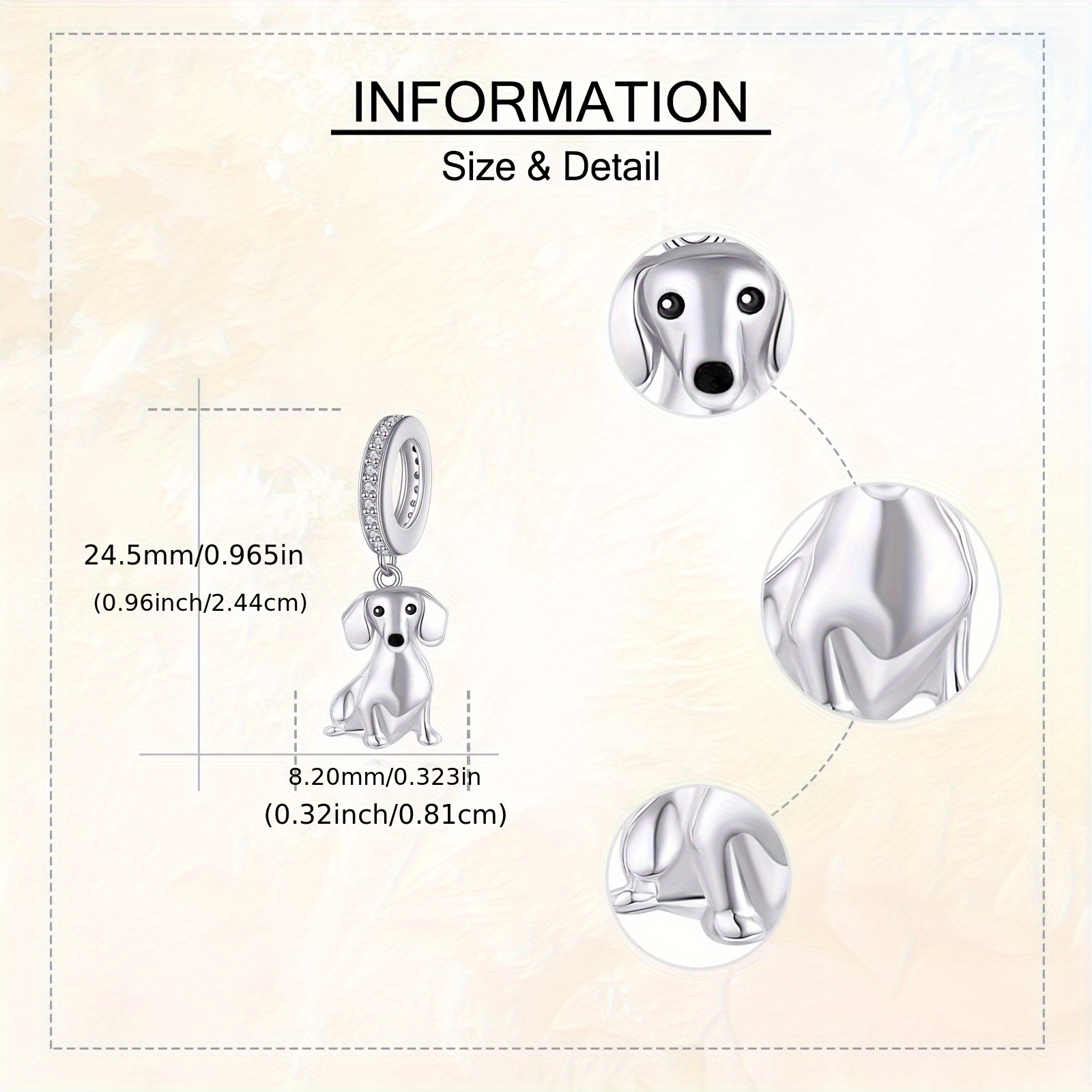 S925 Sterling Silver Dachshund Charm Bead