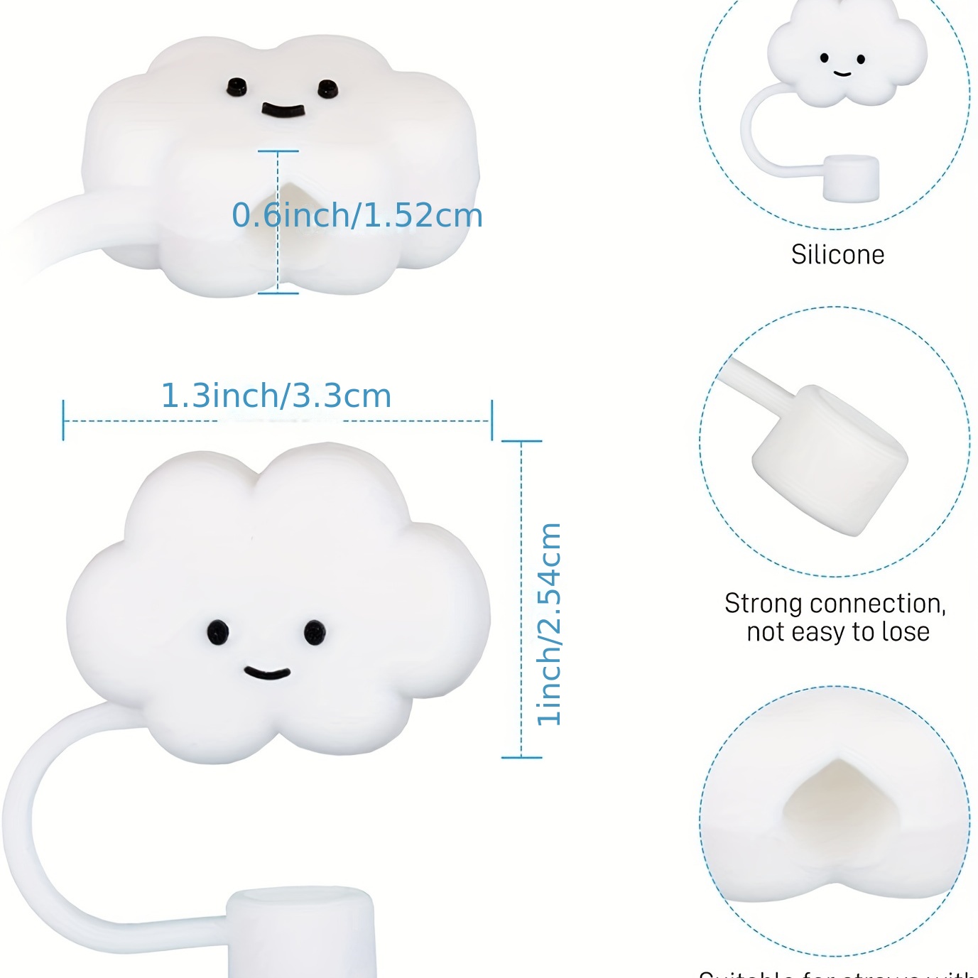 Cute Cloud Straw Tips Cover, Kawaii Smiling Cloud Straw For Straws