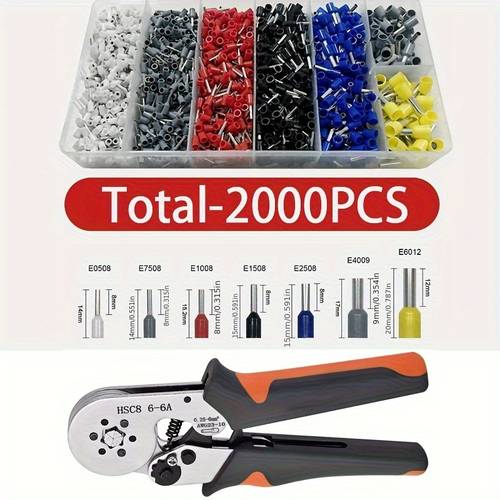 2000pcs cable wire electrical terminals crimper plier crimping tool kit