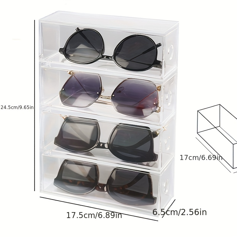 Caja de almacenamiento de gafas de sol con 4 cajones divididos  transparentes para gafas, organizador de exhibición de sobremesa, soporte  de papelería