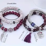 4pcs set disc love wings tassel volcano stone beads bracelet pink multicolor beads retro bohemian holiday gift for girls details 3