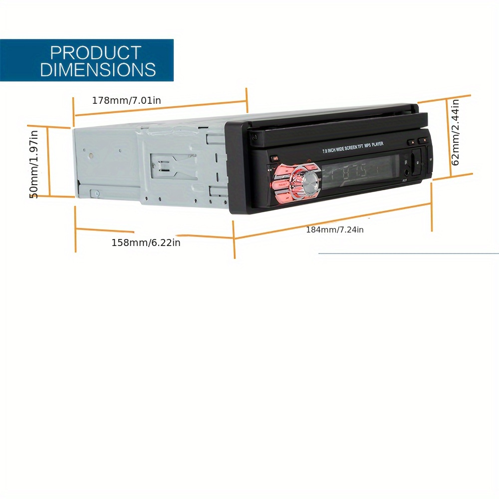  Rimoody - Pantalla táctil DIN individual estéreo para automóvil  con Bluetooth, radio eléctrica abatible de 7 pulgadas con Mirror Link Radio  FM AUX en USB SD TF, entrada de tarjeta TF