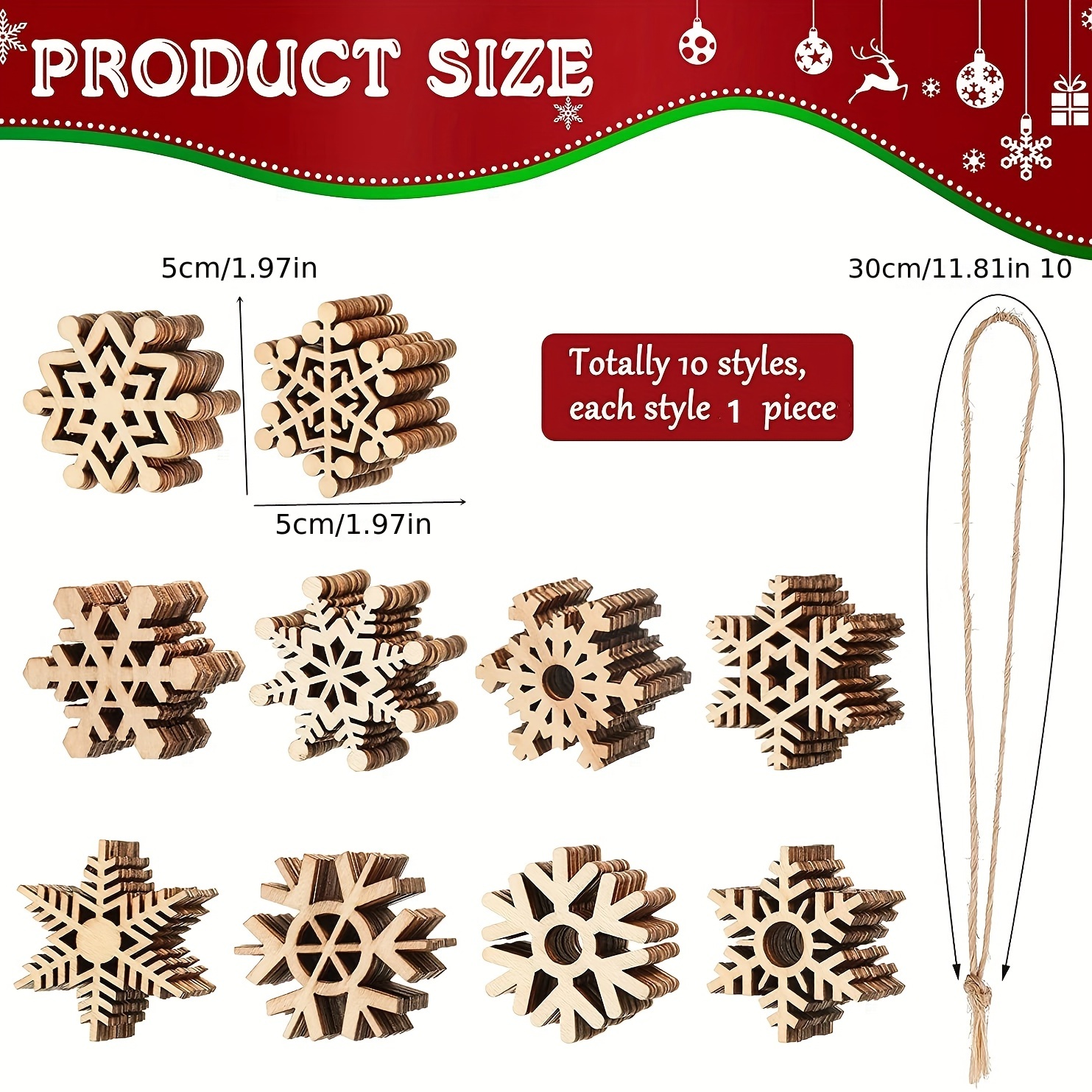 200 Pcs Unfinished Wooden Snowflake Ornament DIY Wood Snowflakes Cutouts  Blank Wood Slices Christmas Tree Hanging Ornaments Embellishments for  Winter